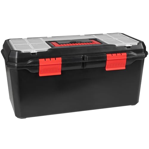 Hardys Heavy Duty Small Plastic Tool Box - Multiple Compartment Toolbox Organiser with Removable Tote Tray - Tool Chest Storage Box, 7 Compartment Box for Fixings, Hand Tools (19")