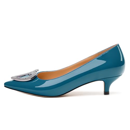 Women's Low Kitten Heels Closed Toe Pumps Pointed Toe for Women Heart Shape Metal Low Heel Shoes for Dress Work Bridal Wedding2