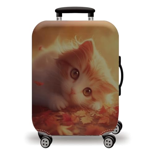 LNXSESN Funda Maleta Mediana Hoja De Arce De Gato Funda para Maletas Elástico Fundas Maletas de Viaje Lavable Protector de Equipaje con Cremallera Fundas para Maletas de Viaje para 26-28 Pulgadas