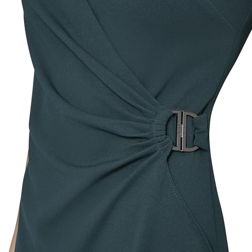 Image of DKNY Women's Sleeveless V-Neck Ruched D Buckle Hardware Faux Wrap Dress
