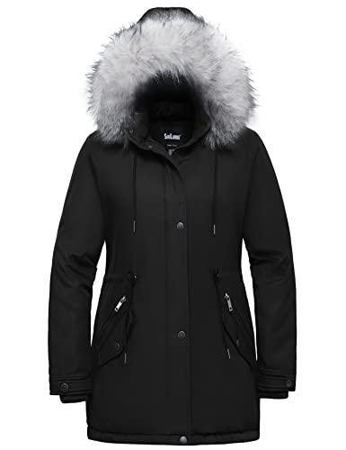 Soularge Women's Plus Size Winter Insulated Parka Coat with Faux Fur Hood