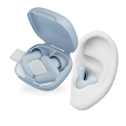 Alpine Silence Earplugs for Sleep, Focus & Travel - V-Shape Snug Fit & Soft Oval Tips – 4 Sizes XS/S/M/L - Comfortable, Reusable Hearing Protection - up to 25dB – Blue