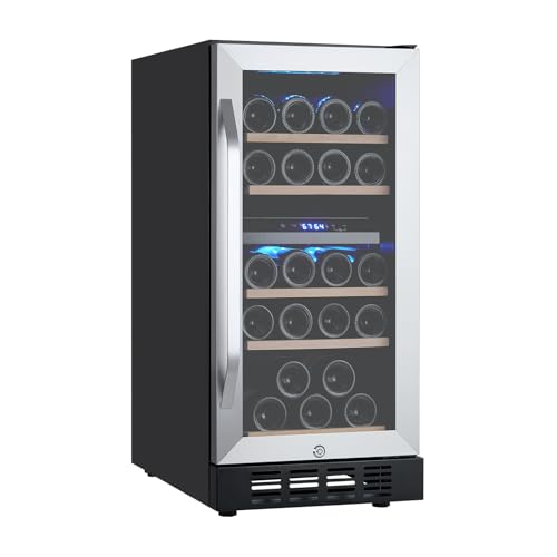 Takywep Dual Zone Wine Fridge - 28 Bottles, Compressor Cooler, 41?-64? Digital LED Touch Control, Frost-Resistant Lockable Cabinet, Single Glass Door, Freestanding/Built-In, Ideal for Home, Bar