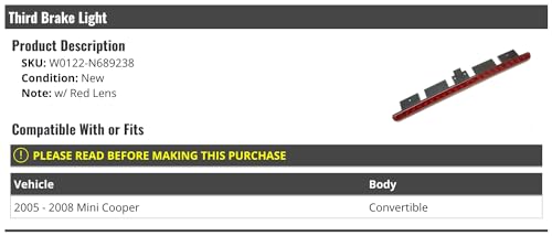 Marketplace Auto Parts Third Brake Light - Compatible with 2005-2008 Mini Cooper Convertible (with Red Lens)