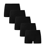 Family Feeling Soft Cotton Girls' Boyshort Panties Brief Solid Black Underwear 5-Pack Size 8