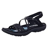 Skechers Women's Reggae Slim-Takes Two Flat Sandal, Black/Black, 9
