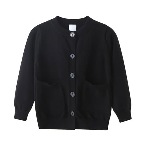 Boys Girls Kids Solid Cardigan Sweater Long Sleeve Crewneck Button Up Sweatshirt with Pocket Winter Warm Coat