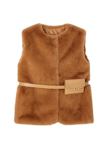 Mayoral Fur Vest with Belt for Girls Caramel