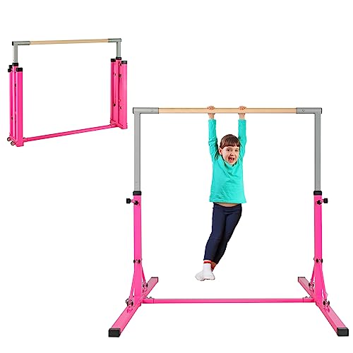 COSTWAY Barre de Gymnastique Pliable pour Enfants avec 13 Hauteurs Réglables (90-150cm), Barre d'Entraînement Junior Extensible avec Structure Triangulaire,...