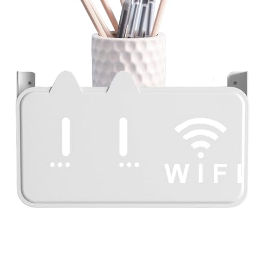Image of HASTHIP WiFi Stand Wall Mounted - No-Drill Universal Wall Mounted Shelves Self-Adhesive WiFi Storage Box for Modem, Set-Top Box, Smart Devices-Space-Saving Cable Organizer Stand for Home & Office
