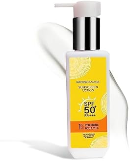 FACESCANADA Sunscreen Lotion, 100ml | SPF 50 PA+++ | Oily Protects From UVA & UVB Rays | 1% Hyaluronic Acid & Vitamin C | Lightweight | No White Cast | Natural Radiant Glow| No Alcohol | No Parabens