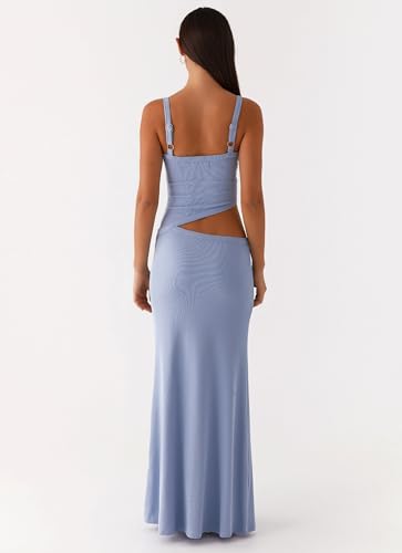 Image of NUFIWI Women Bodycon Spaghetti Strap Cutout Maxi Dress Hollow Sexy Fitted Dresses Sleeveless Stretch Slip Long Dress