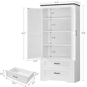 Quimoo 71 Pantry Cabinet Farmhouse Kitchen Storage Cabinet with 2 Barn Doors Adjustable Shelves Kitchen Pantry Kitchen Cabinet for Dining Room Home Office Bathroom White