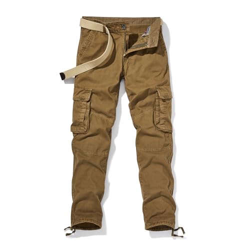 Cargo Pants for Men 100% Cotton Washed Retro Straight Leg Multi Pockets Multi Functional Outdoor Military Pants
