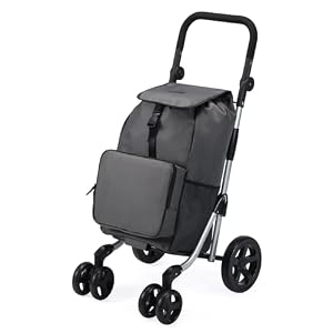Packaway Einkaufstrolley mit 4 Rädern – Deluxe Einkaufswagen mit Kühlfach & verstellbarem Griff – 60 Liter – Grau – Faltbarer Einkaufsroller mit großer Tasche