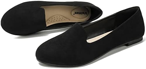 Veittes Women's Slip on Loafer Flat Shoes - Round Toe Suede Office Ballet Flats.(2011005-4,BK/MF,9) | Image 3