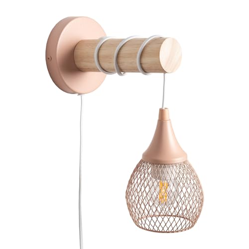 LEDKIA LIGHTING - Lámpara de Pared Monah | Diseño Elegante y Moderno | Compatible con Bombillas E27 hasta 40W | Uso en Interiores: Salas, Comedores, Dormitorios | Rosa Pastel, Metal, Madera