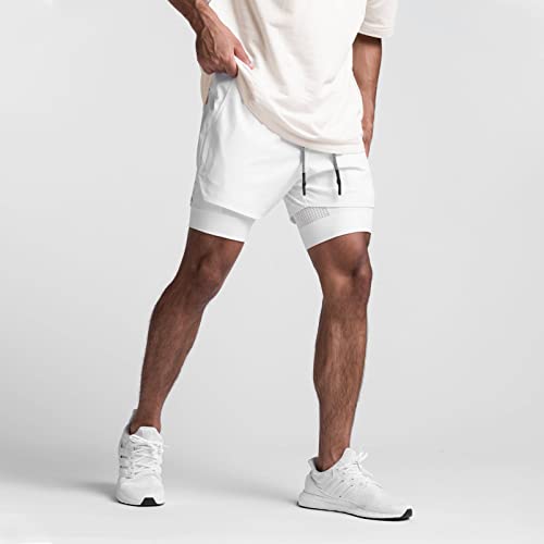 Image of DIOTSR Mens 2 in 1 Running Workout Shorts for Men Lightweight Training Shorts Quick Dry Gym Shorts with Phone Pocket