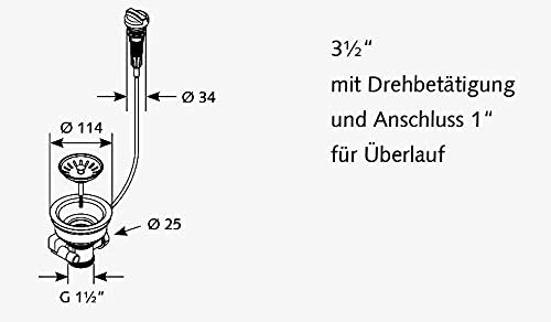 Siebkorb-Excenterventil (3,5 Zoll) mit Drehbetätigung - Ablauf nach unten mit Anschluss (1 Zoll) - für Überlauf - Image 6