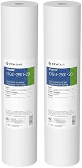 Pentair Pentek DGD-2501-20 Big Blue Water Filter, 20-Inch Whole House Sediment Filter Cartridge Replacement, Dual-Gradient Density Spun Polypropylene, 20" x 4.5", 1 Micron, Pack of 2, White