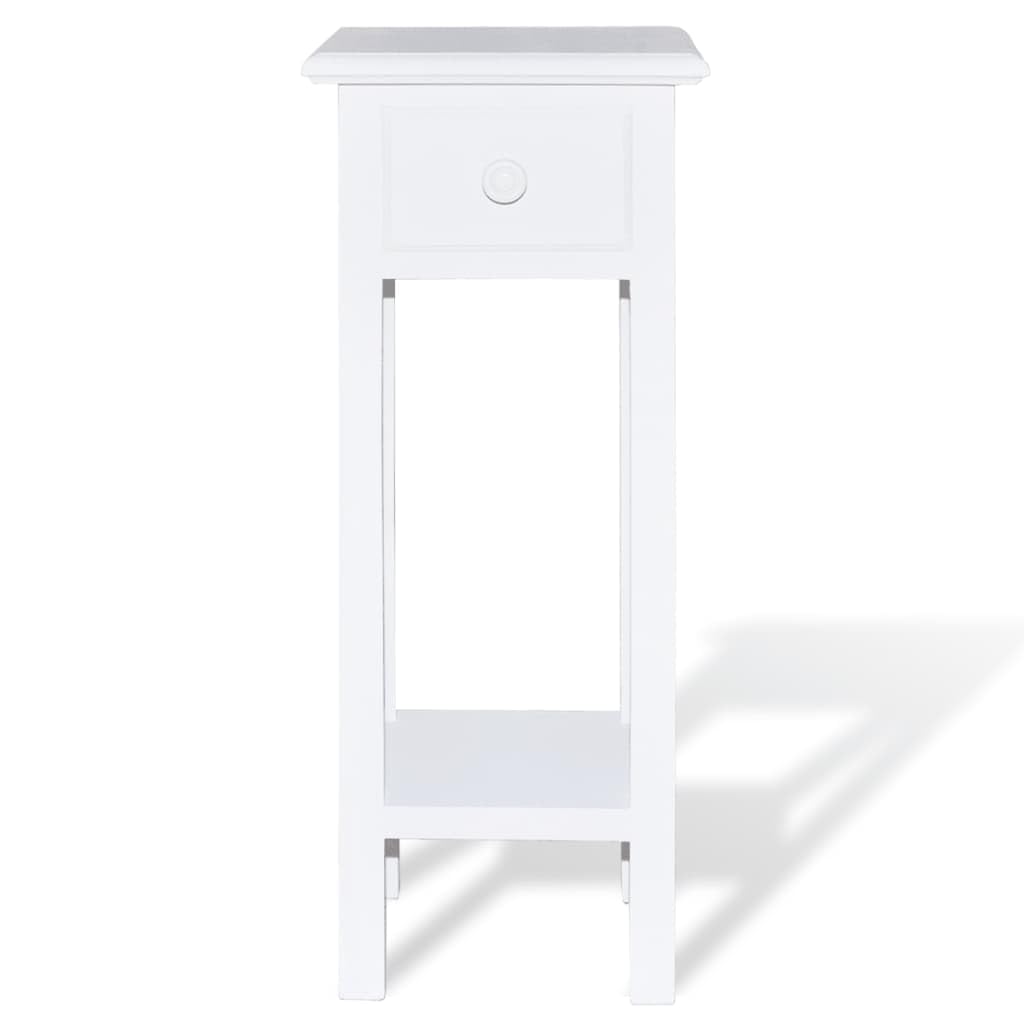 Beistelltisch Weiß mit Schublade - Kleiner Telefontisch Holz 27x27x65,5 cm - Schmaler Nachttisch aus Kiefernholz und MDF für Schlafzimmer Wohnzimmer und Flur