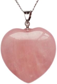 Rose Quartz Crystal Pendant Necklace, Puffy Heart Shape, with 18" Metal Alloy Chain
