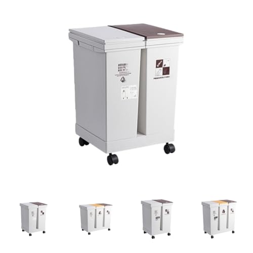 Zekonoゴミ箱 分別 ローラー付き ふた付き 大容量 24L/36L/40L/60L 分離型デザイン スペース不要 一体成形 強力な耐荷重 乾湿分離 防汚 防水 清潔 ゴミ箱 スリム 家庭、オフィス、リビングルーム、キッチン、商業用途などに適しています