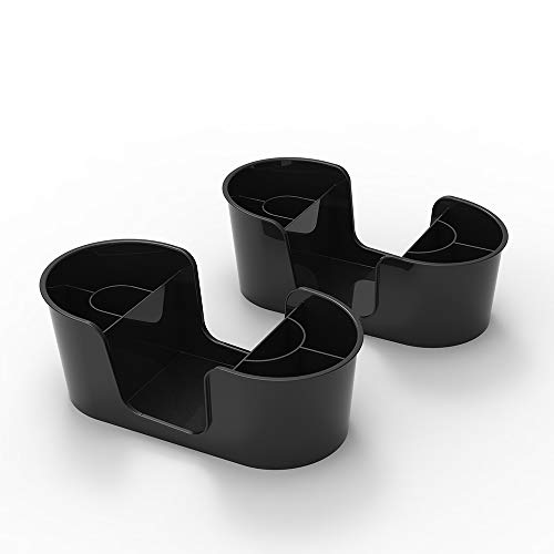 Plastic Bar Caddy, Napkin Holder, Swizzle Stick and Straw Organizer (Black 2-Pack)
