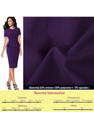 Image of VFSHOW Womens Pleated Crew Neck Peplum Work Business Office Church Bodycon Pencil Sheath Dress