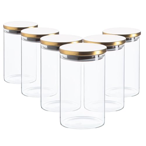 Argon Tableware Scandi -Aufbewahrungsgläser Mit Metallic Deckel - 1L - Gold - Pack Von 6