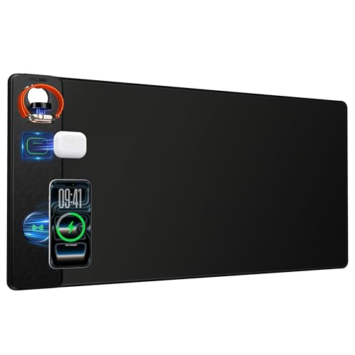 4-in-1 Mouse Pad with Magnetic Wireless Charging, 31.5"x15.8" Large Desk Mat for Laptop/Keyboard, Waterproof Smooth Surface, Non-Slip Base, with Adapter