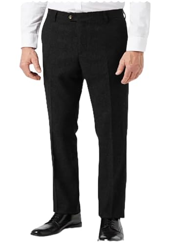 Men's Retro Dress Suit Pants Slim Fit Herringbone Tweed Trousers