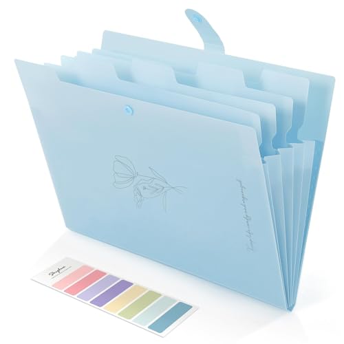 Image of SKYDUE Expanding File Organizer with 5 Pockets, Accordion File Folders with Labels, Portable Document Paper Bill Receipt Organizer, Home College School Office Supplies, Letter Size,Babyblue