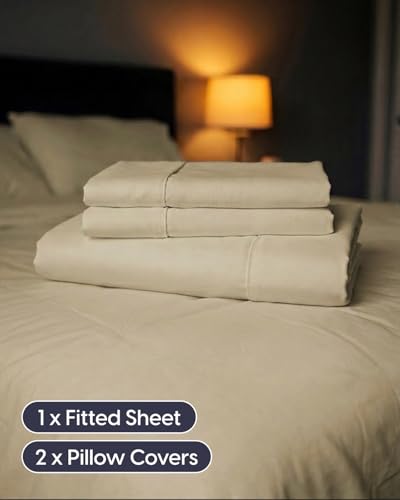 Image of Sleepy Town Split King Size Bed Sheets - 4 Piece - NO Flat Sheet Included - Split King Sheet Set - Soft, Comfy & Cooling - Easy Care - Wrinkle & Fade Free - Brushed Microfiber Bed Sheets (Beige)