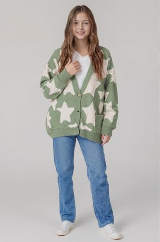 SELINK Girls Cardigan Sweater Sherpa Star Pattern Sweater Cardigan Casual Open Front Chunky Coat with Pockets4