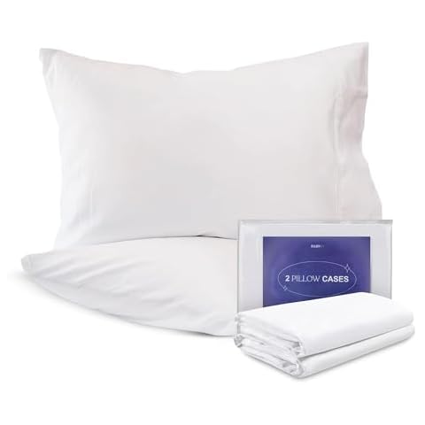 FluffCo Cooling Pillowcases, Queen Size, 100% Cotton, Machine Washable, Breathable, Set of 2 Cover
