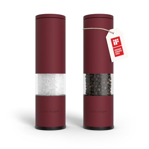 LARS NYSØM Salt and Pepper Grinder Set Manual, Stainless Steel Salt and Pepper Mills with Adjustable Ceramic Grinder I Design Spice Shakers (Berry Red)