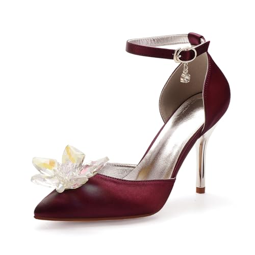 Flower Heels for Women Wedding Ankle Strap Formal Prom Pumps Shoes