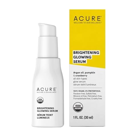 Acure Brightening Glowing Serum - Revitalize & Hydrate Face & Neck - Argan Oil, Pumpkin & Cranberry - Antioxidant Protection for All Skin Types- All Natural Hydrating Formula - 100% Vegan, 1 Fl Oz Cover