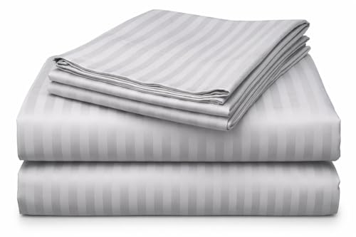 Image of Industries Single Bedsheet with 1 Pillow Covers|Cotton Material & Satin Stripes|Size 60x90 inch (Grey), 144 TC