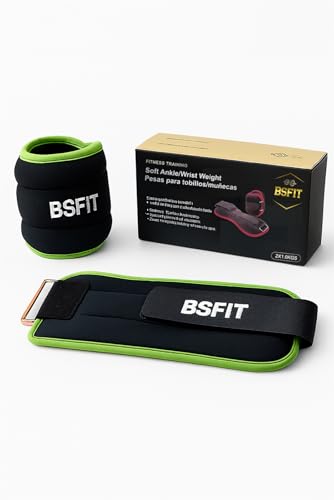 BSFIT Tobilleras y muñequeras con peso ejercicio en casa de neopreno - Set de pesas para tobillos y muñecas de 0,5kg, 1kg, 1,5kg y 2kg - tobilleras lastradas (2x 1kg Verde Flúo)
