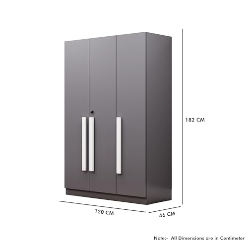 Image of Bniture 3 Door Wardrobe for Bedroom with Lockable Door & Hanging Space | Almirah for Clothes with Elevated Bottom Base | Wardrobe for Storage Cupboard | 3 Years Warranty (Slate Grey, 3 Door
