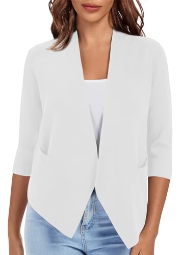 Image of Urban CoCo Women's 3 /4 Sleeve Cropped Open Front Cardigan Knit Lightweight V Neck Knit Bolero Shrugs with Pockets