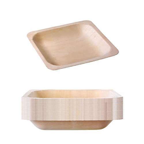 GRÄWE - Lot de 25 assiettes jetables en bois - Carrées - 14,5 x 14,5 cm