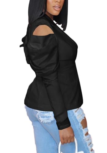 Women's Casual Puff Long Sleeve Blazers Sexy Off Shoulder Blazer Jacket Open Front Work Office Suit Jackets2