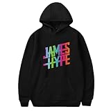 James Hype Sudaderas con Capucha Letras Impresas Pullover Hoodies Hombres Mujer Casual De Gran Tamaño De Manga Larga Sudaderas Pareja Tops XXS~4XL-Black||XXS