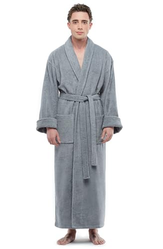 Mens Cotton Bathrobe, Ankle Length Long Men’s Terry Cloth Towel Bath Robe