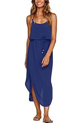 NERLEROLIAN Women's Adjustable Strappy Split Summer Beach Casual Midi Dress(baolan,M) Sapphire Blue