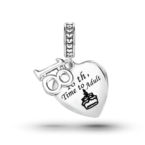 KunBead 12 13 16 18 21 30 40 50 60 70 Happy Birthday Cake Heart Dangle Charms Compatible with Pandora Bracelet for Auntie Friend Sister Mom Daughter Grandma Granddaughter