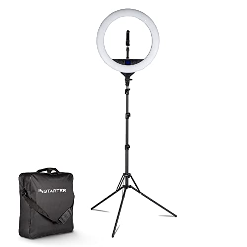 Instarter LED Ringlicht mit Stativ, Ringleuchte 180° schwenkbar, Videoleuchte 60 W mit Bi-Color, Flexible Kamera Beleuchtung dimmbar
